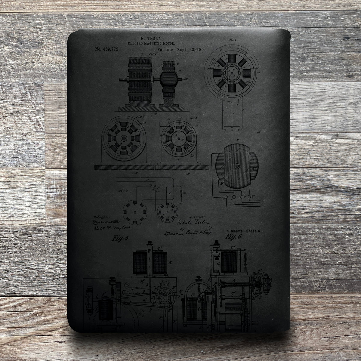 Nikola Tesla - Engraving Design - Refillable Leather Folios