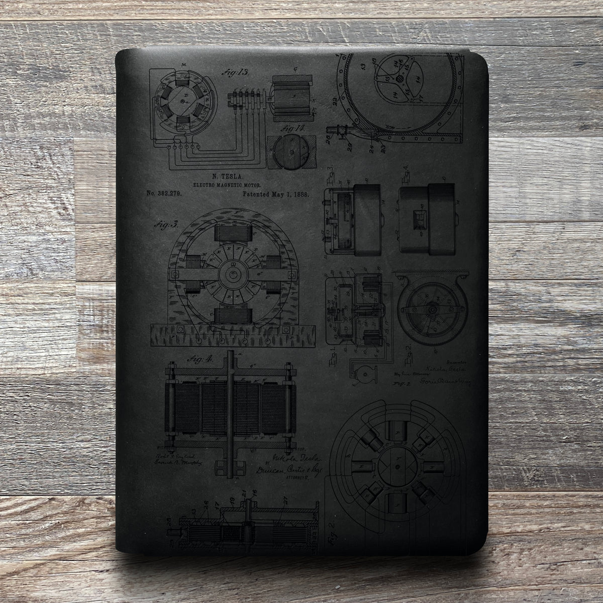 Nikola Tesla - Engraving Design - Refillable Leather Folios