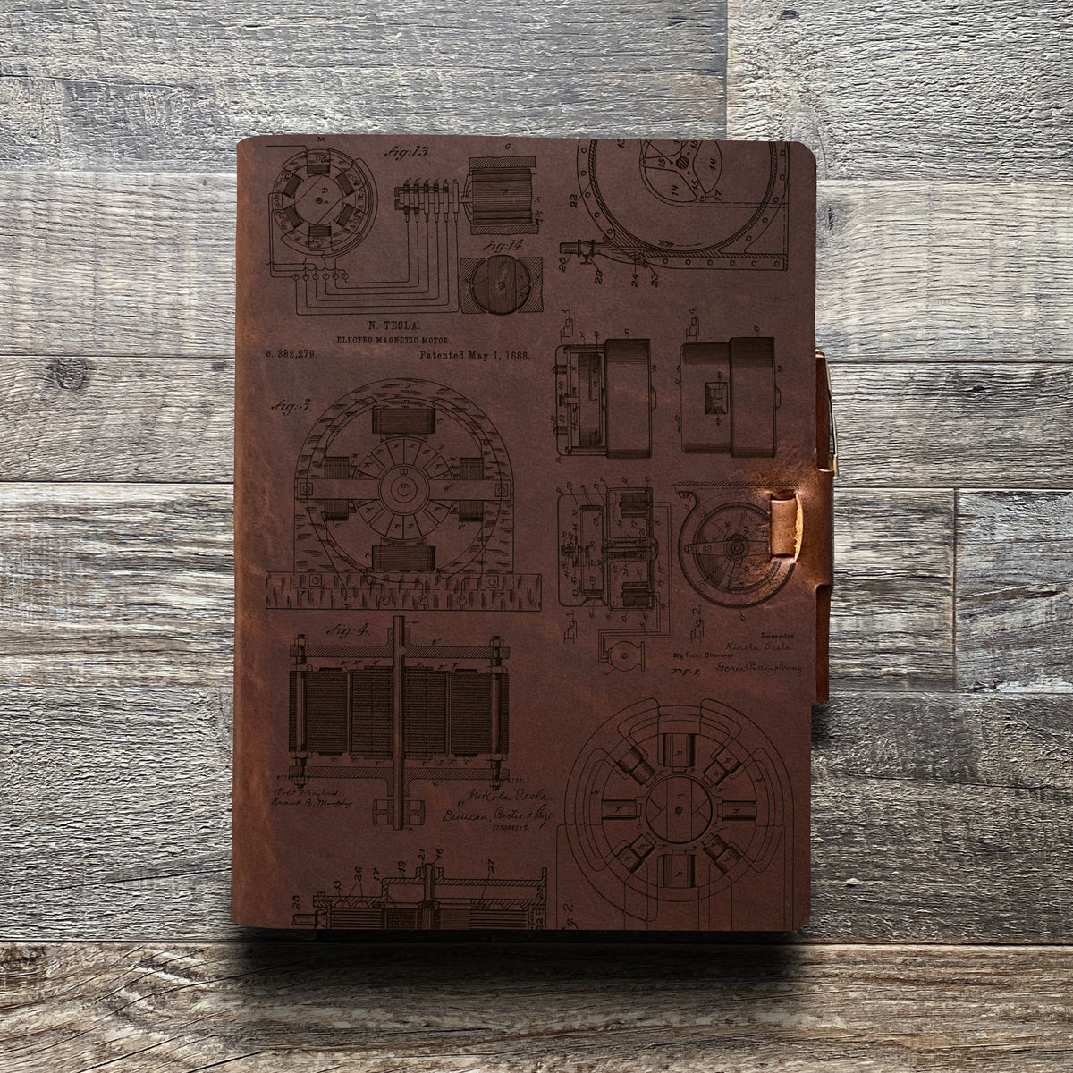 Nikola Tesla - Engraving Design - Refillable Leather Journals
