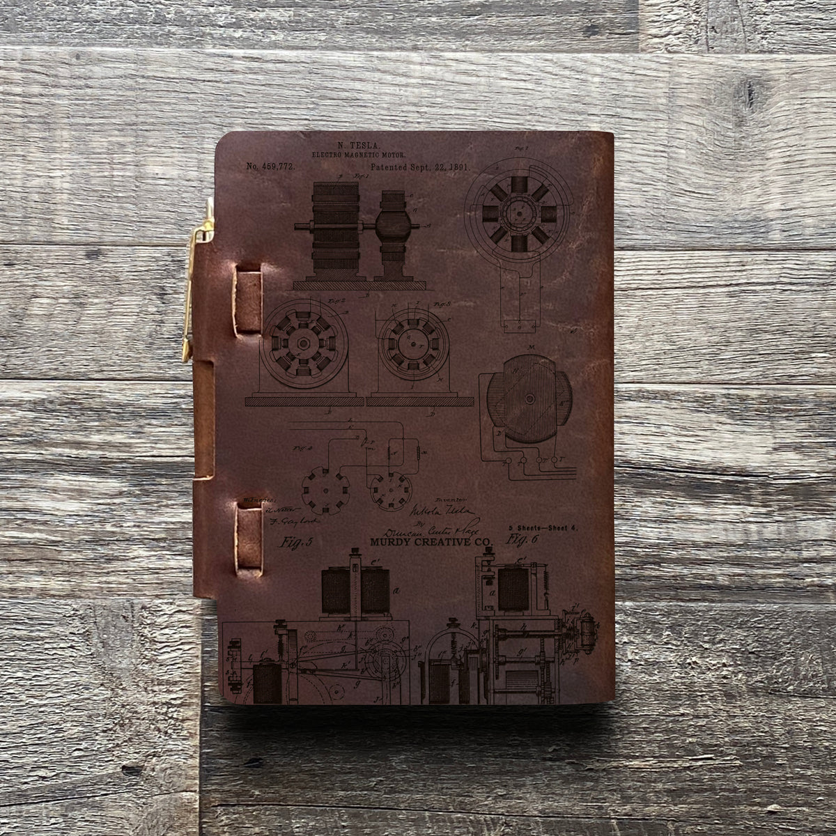 Nikola Tesla - Engraving Design - Refillable Leather Journals