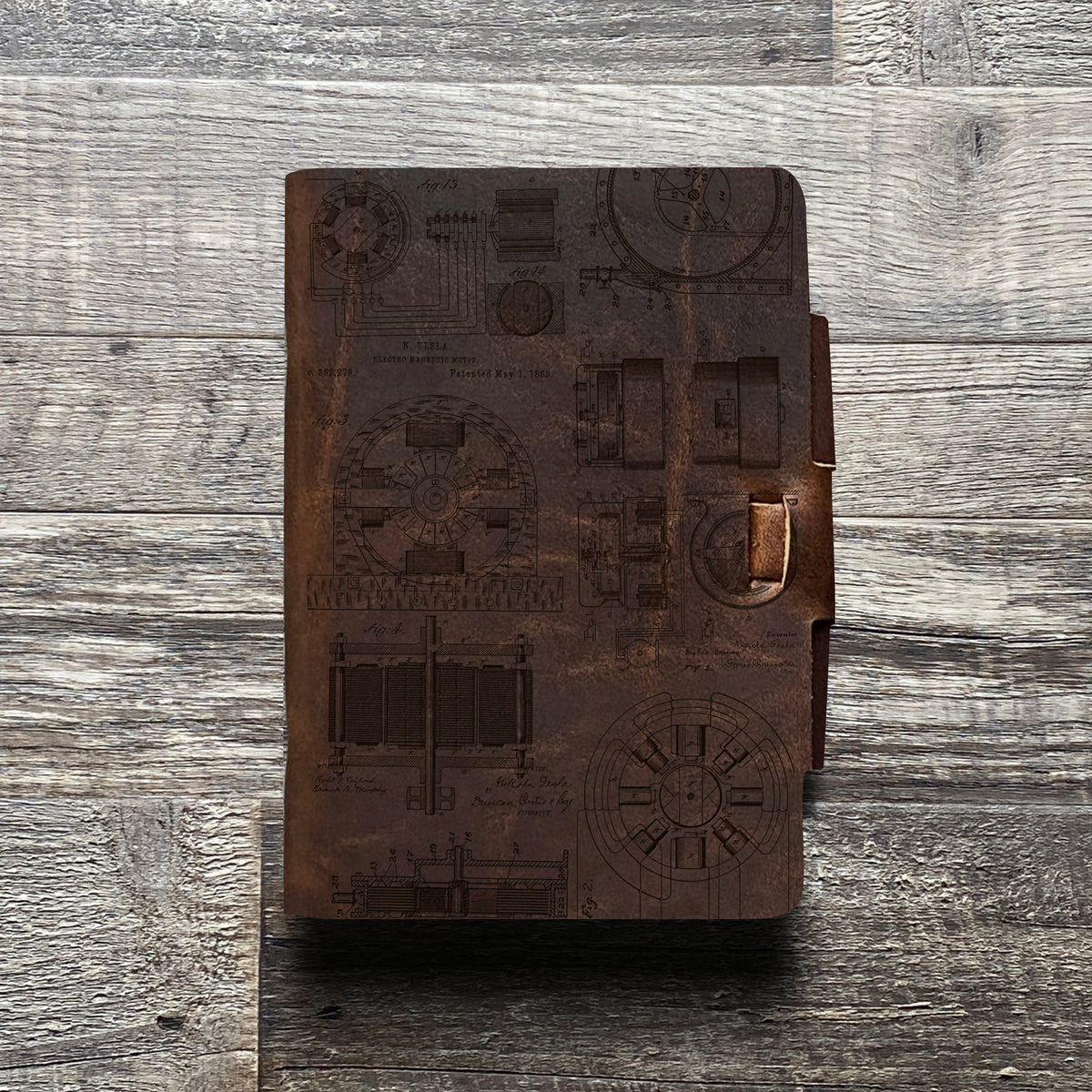 Nikola Tesla - Engraving Design - Refillable Leather Journals