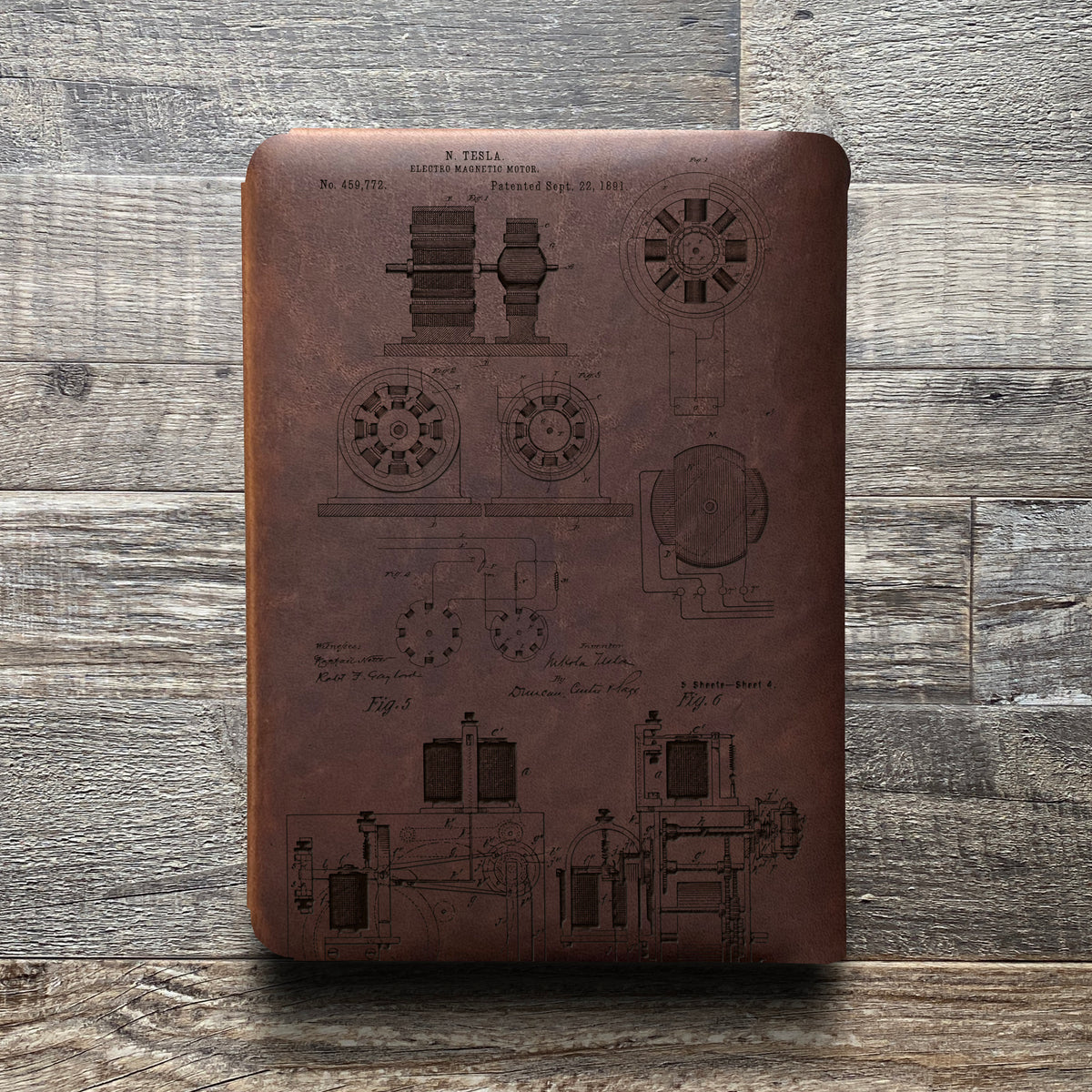 Nikola Tesla - Engraving Design - Refillable Leather Folios