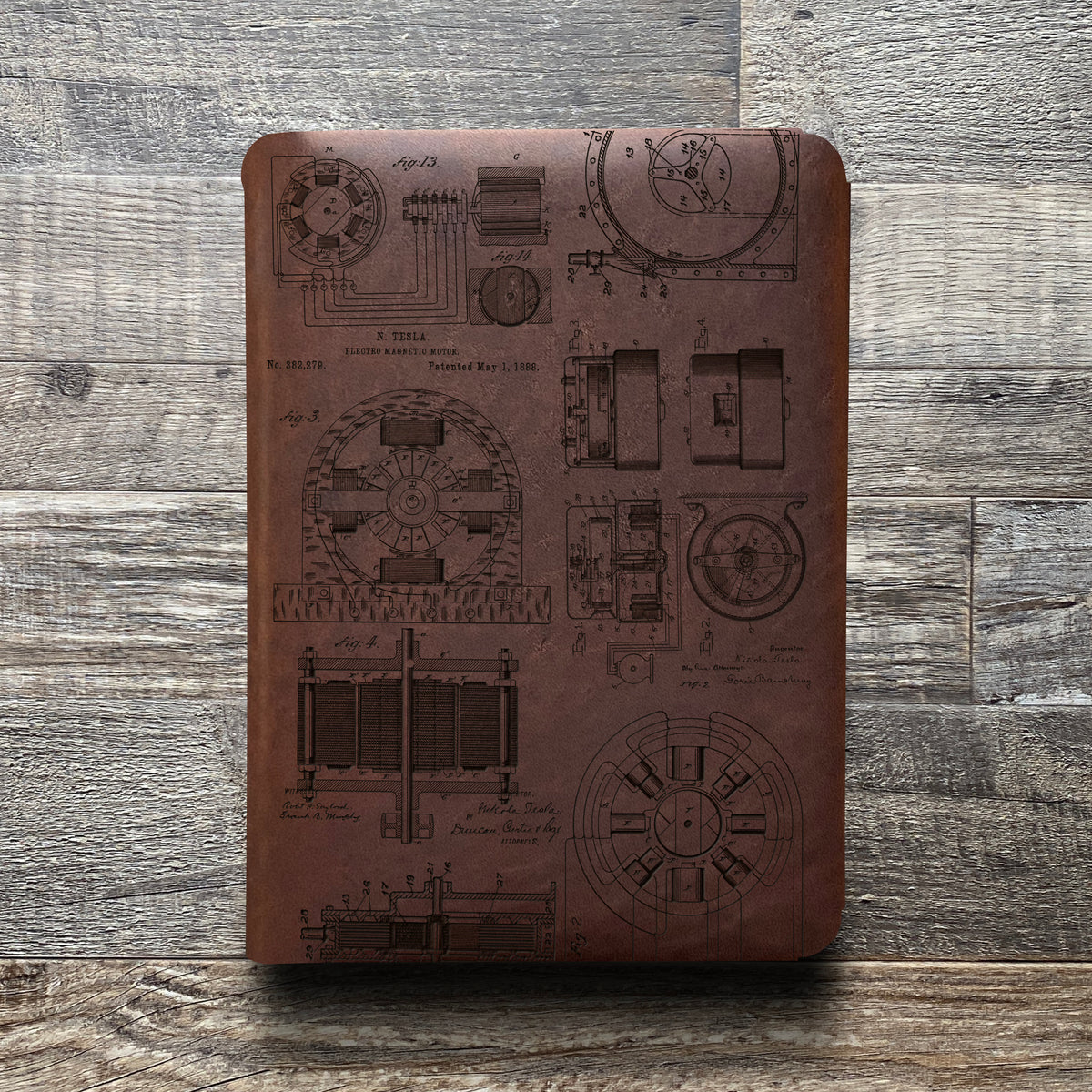 Nikola Tesla - Engraving Design - Refillable Leather Folios